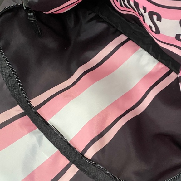 Victoria's Secret Black Pink Stripe Nylon Backpack Travel Pool Summer Beach Bag - Picture 6 of 10